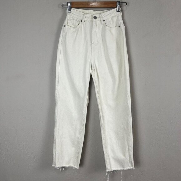 Love, Bonito Aurelie High Rise Straight Crop Jeans Size 24 Ivory Cream Raw Hem - Picture 1 of 13